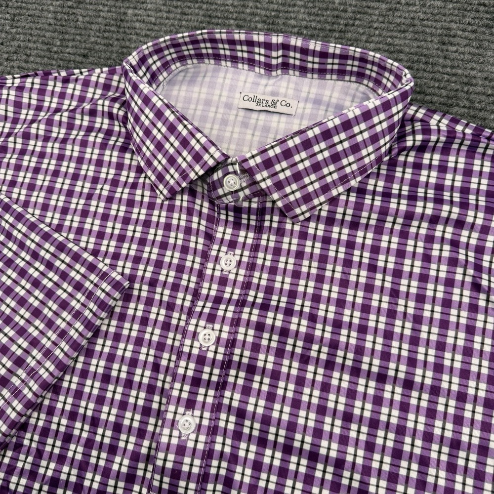 Collars and Co Collar Polo Shirt Mens‎ Size 3XL White Lavender Checkered NWOT